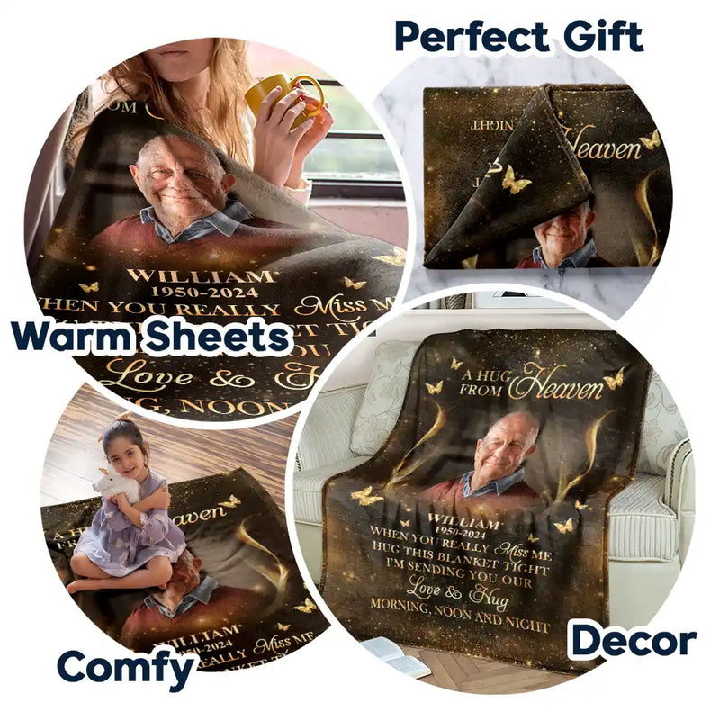 Memorial, Family - Custom Photo A Hug From Heaven Family Memorial - Personalized Fleece Blanket, Sherpa Blanket
