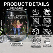 Gift For Bestie, Gift For Sisters - Besties I'd Punch Right In The Throat - Personalized Stemless Wine Glass

