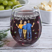 Gift For Bestie, Gift For Sisters - Besties I'd Punch Right In The Throat - Personalized Stemless Wine Glass
