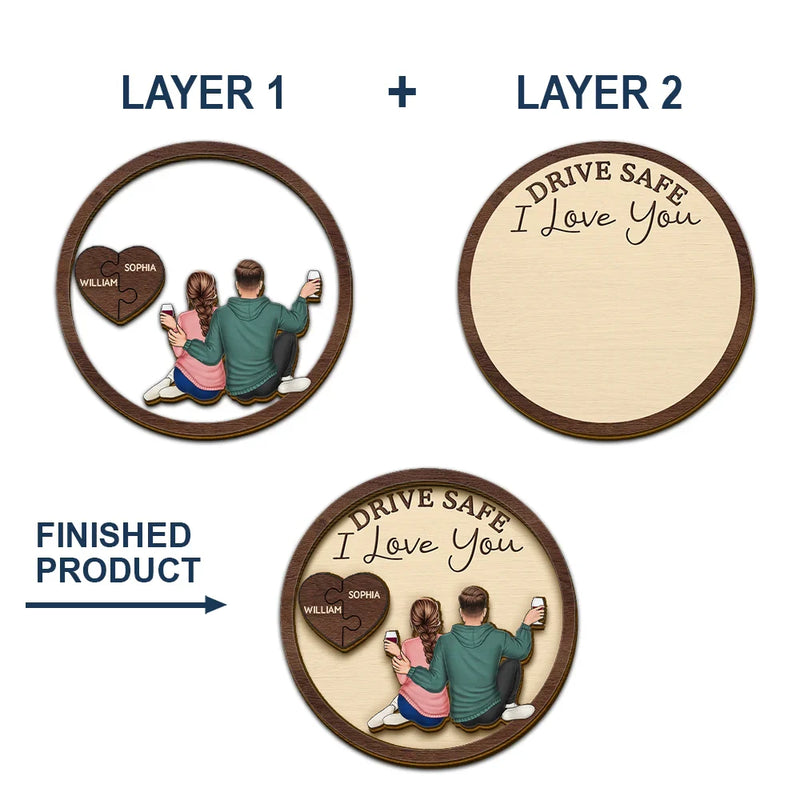 Gift For Couples, Gift For Husband, Gift For Wife, Gift For Boyfriend, Gift For Girlfriend - Drive Safe I Love You Backside Couple - Personalized Custom Shaped Car Visor Clip