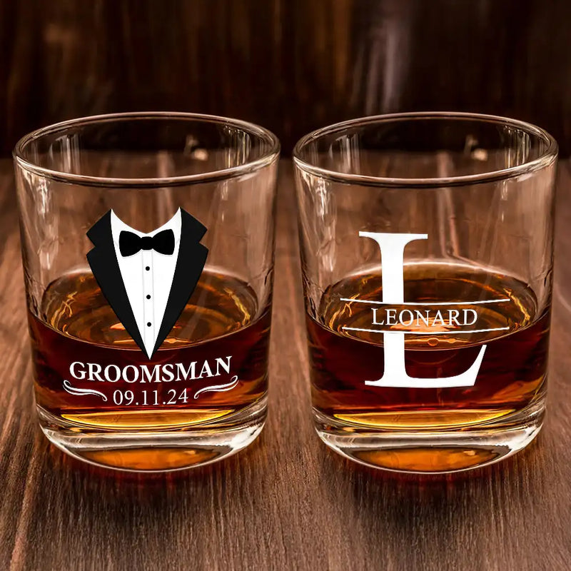 Gift For Brothers, Gift For Bestie, Wedding - Groomsman Monogram Name - Personalized Whiskey Glass