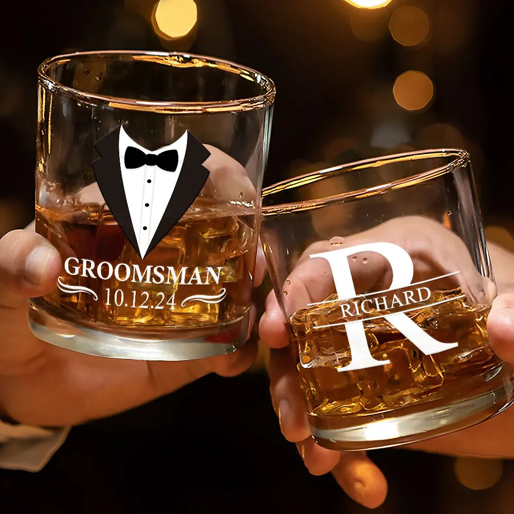 Gift For Brothers, Gift For Bestie, Wedding - Groomsman Monogram Name - Personalized Whiskey Glass