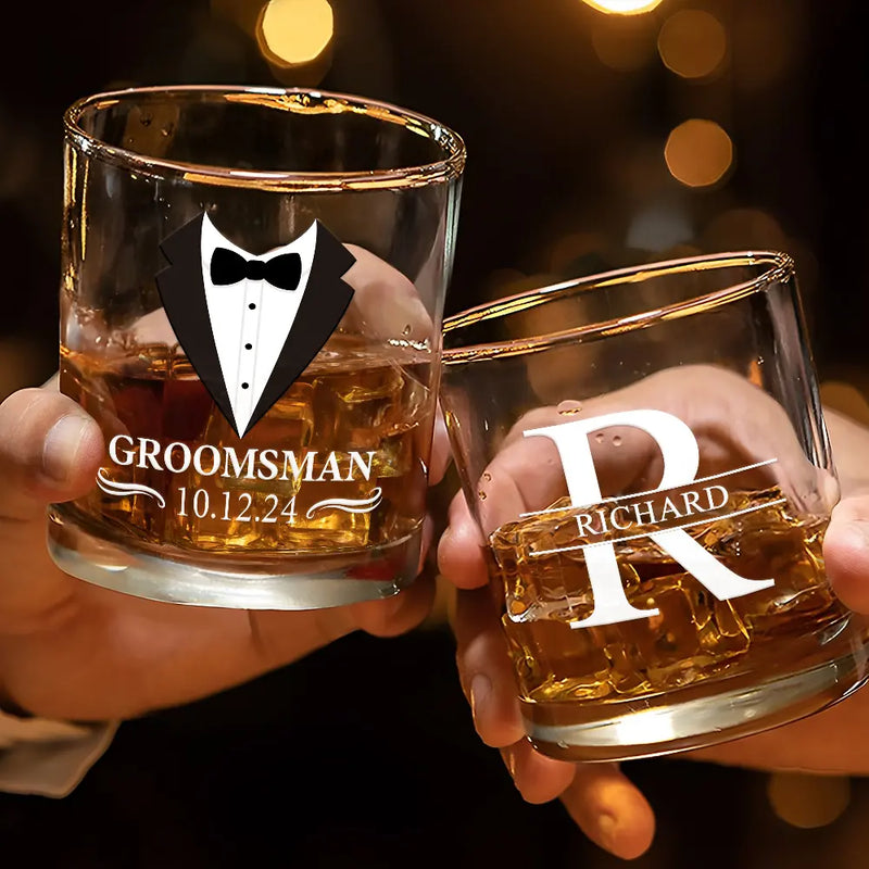 Gift For Brothers, Gift For Bestie, Wedding - Groomsman Monogram Name - Personalized Whiskey Glass