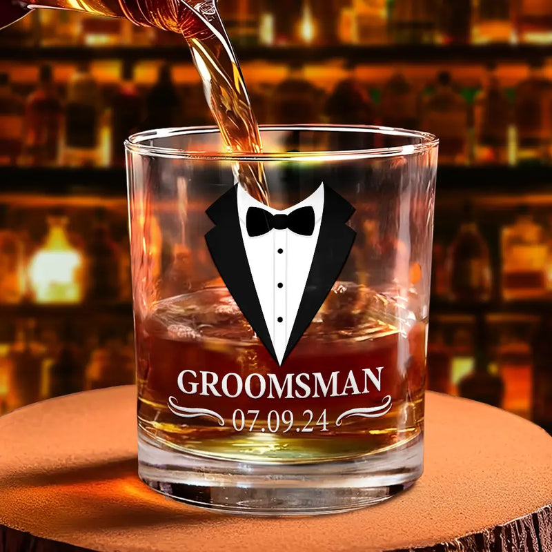 Gift For Brothers, Gift For Bestie, Wedding - Groomsman Monogram Name - Personalized Whiskey Glass