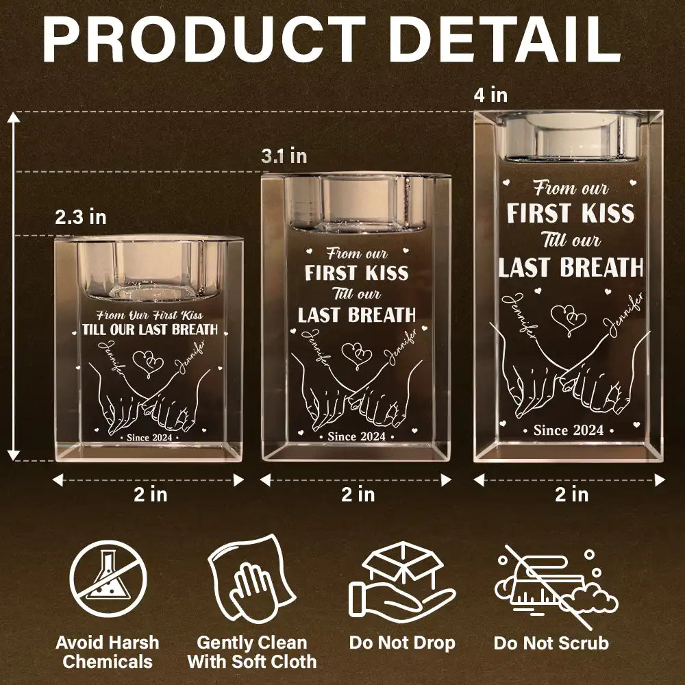 Gift For Couples, Gift For Husband, Gift For Wife, Gift For Boyfriend, Gift For Girlfriend - From Our First Kiss Till Our Last Breath - Personalized Crystal Candle Holder