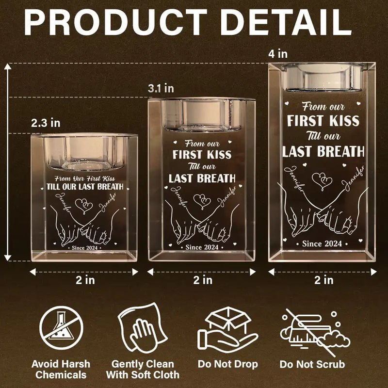 Gift For Couples, Gift For Husband, Gift For Wife, Gift For Boyfriend, Gift For Girlfriend - From Our First Kiss Till Our Last Breath - Personalized Crystal Candle Holder