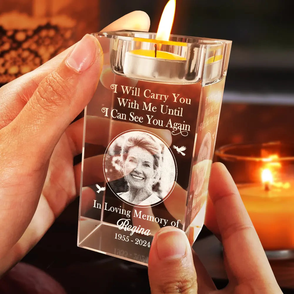 Memorial,Family,Sad,Custom Photo - Custom Photo I'm Always With You Memorial - Personalized Crystal Candle Holder