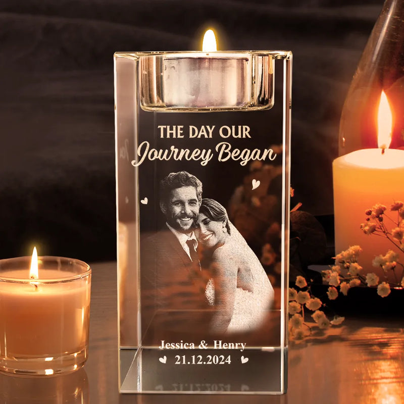 Gift For Couples,Gift For Husband,Gift For Wife,Gift For Boyfriend,Gift For Girlfriend,Love,Wedding - Custom Photo The Date We Became Mr. & Mrs. - Personalized Crystal Candle Holder