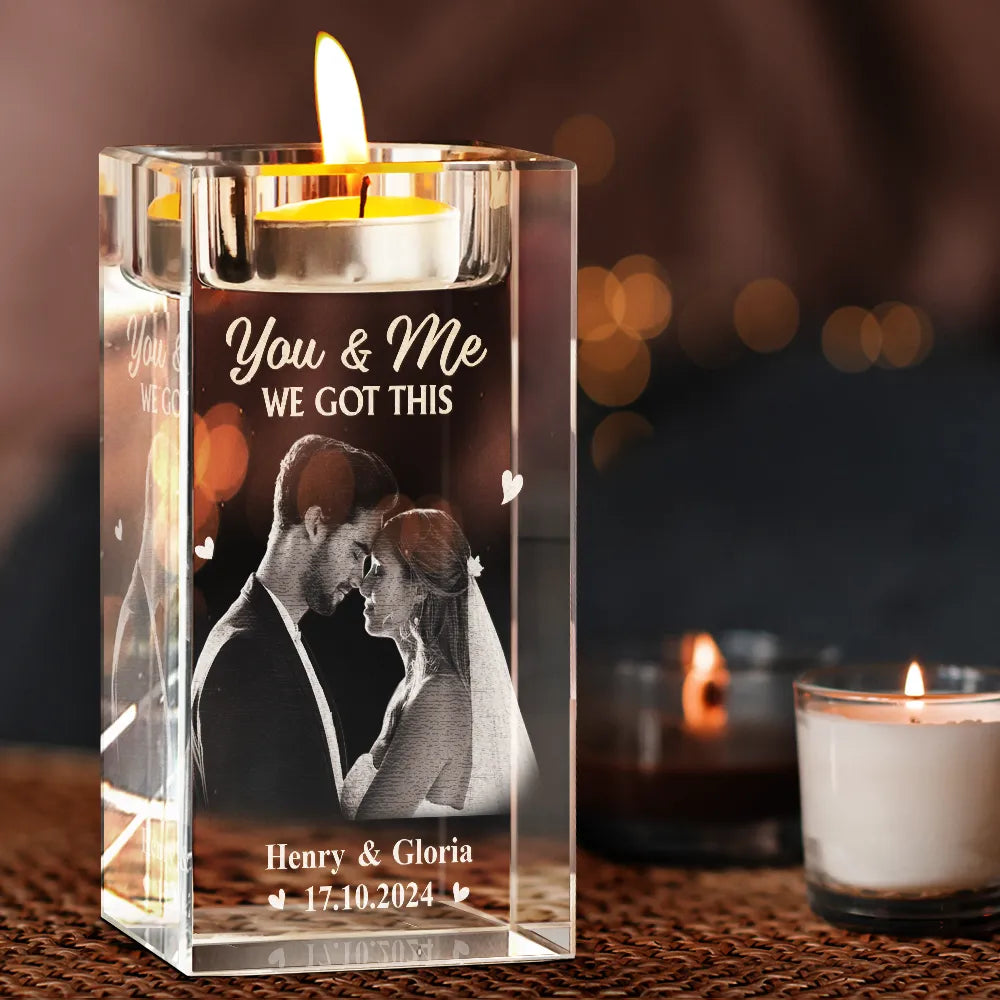 Gift For Couples,Gift For Husband,Gift For Wife,Gift For Boyfriend,Gift For Girlfriend,Love,Wedding - Custom Photo The Date We Became Mr. & Mrs. - Personalized Crystal Candle Holder