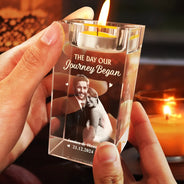 Gift For Couples,Gift For Husband,Gift For Wife,Gift For Boyfriend,Gift For Girlfriend,Love,Wedding - Custom Photo The Date We Became Mr. & Mrs. - Personalized Crystal Candle Holder