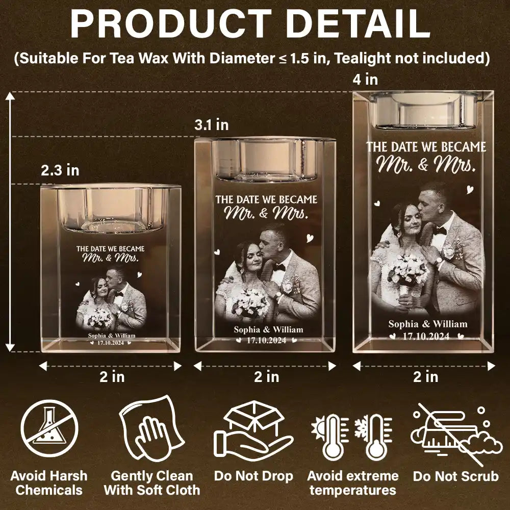 Gift For Couples,Gift For Husband,Gift For Wife,Gift For Boyfriend,Gift For Girlfriend,Love,Wedding - Custom Photo The Date We Became Mr. & Mrs. - Personalized Crystal Candle Holder