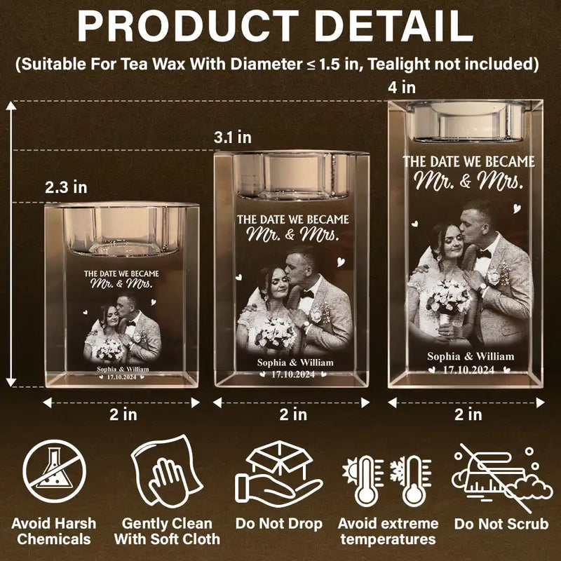 Gift For Couples,Gift For Husband,Gift For Wife,Gift For Boyfriend,Gift For Girlfriend,Love,Wedding - Custom Photo The Date We Became Mr. & Mrs. - Personalized Crystal Candle Holder