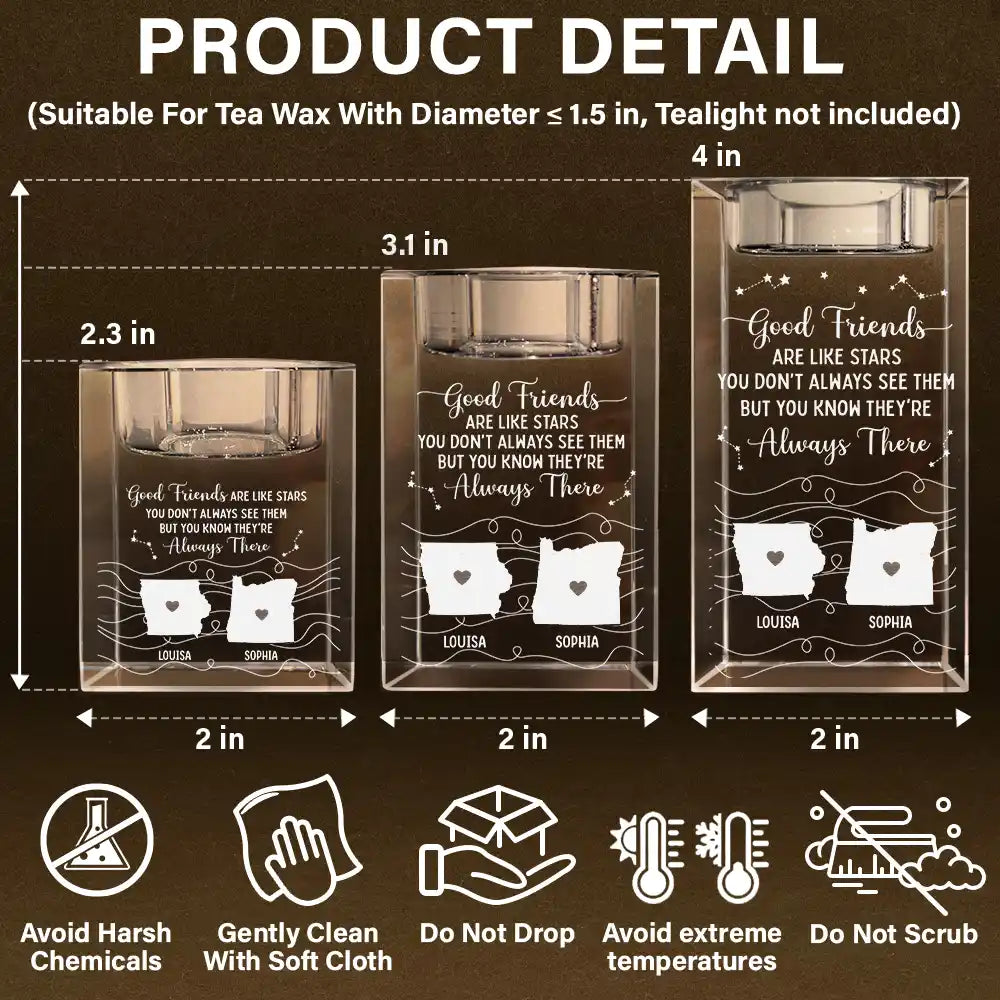 Gift For Bestie, Gift For Sisters - Good Friends Are Like Stars - Personalized Crystal Candle Holder