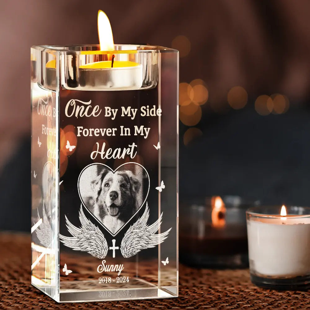 Memorial,Pet Lovers,Dog Lovers,Sad - Custom Photo Memorial When You Miss Me - Personalized Crystal Candle Holder