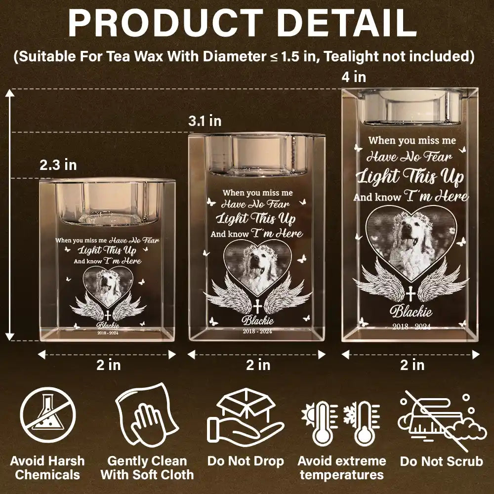 Memorial,Pet Lovers,Dog Lovers,Sad - Custom Photo Memorial When You Miss Me - Personalized Crystal Candle Holder