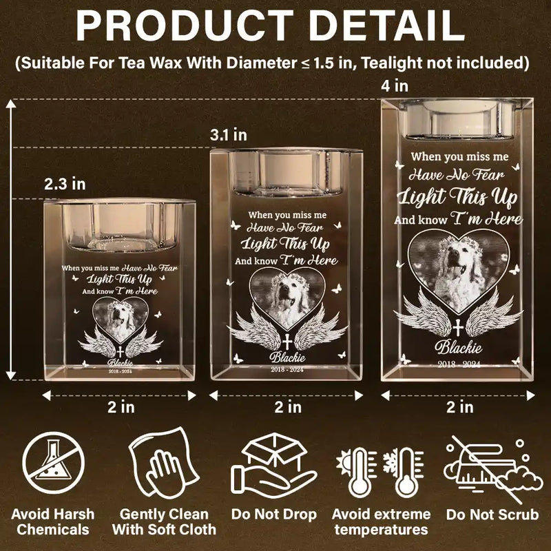 Memorial,Pet Lovers,Dog Lovers,Sad - Custom Photo Memorial When You Miss Me - Personalized Crystal Candle Holder