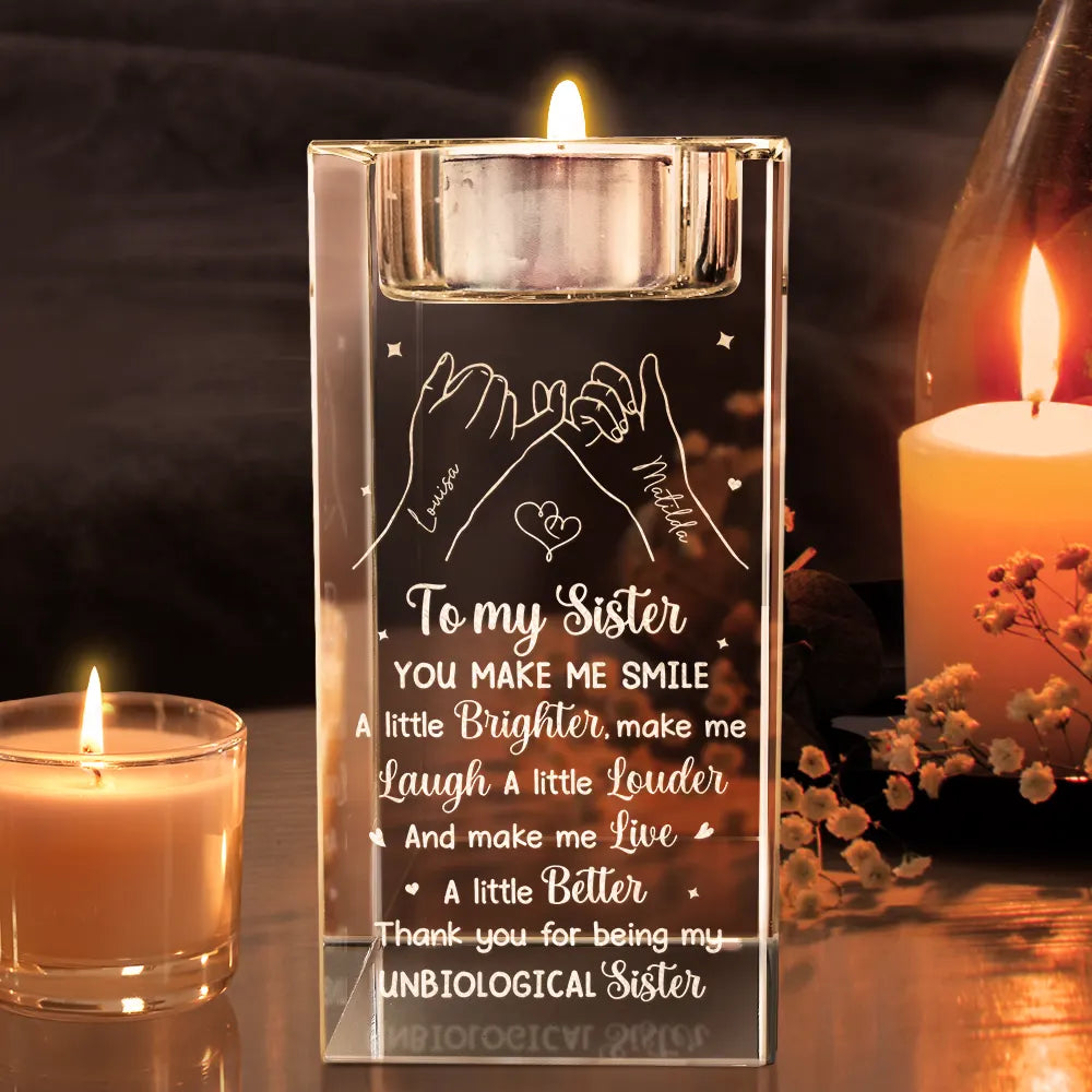 Gift For Bestie,Gift For Sisters - Bestie Because Of You I Laugh A Little Harder - Personalized Crystal Candle Holder