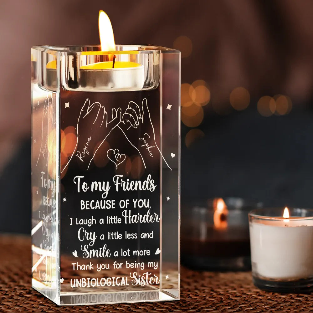 Gift For Bestie,Gift For Sisters - Bestie Because Of You I Laugh A Little Harder - Personalized Crystal Candle Holder