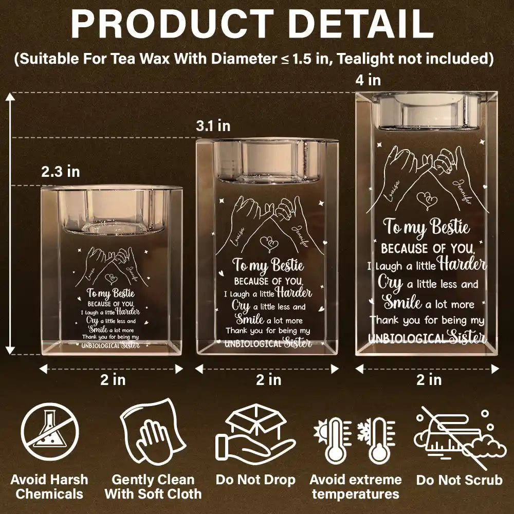 Gift For Bestie,Gift For Sisters - Bestie Because Of You I Laugh A Little Harder - Personalized Crystal Candle Holder