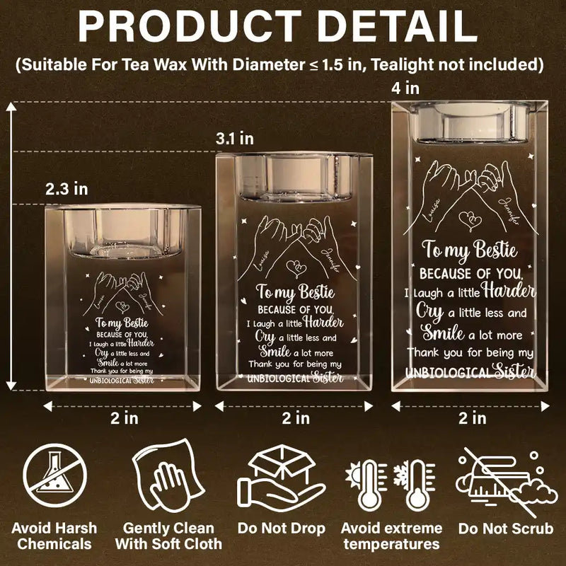 Gift For Bestie,Gift For Sisters - Bestie Because Of You I Laugh A Little Harder - Personalized Crystal Candle Holder