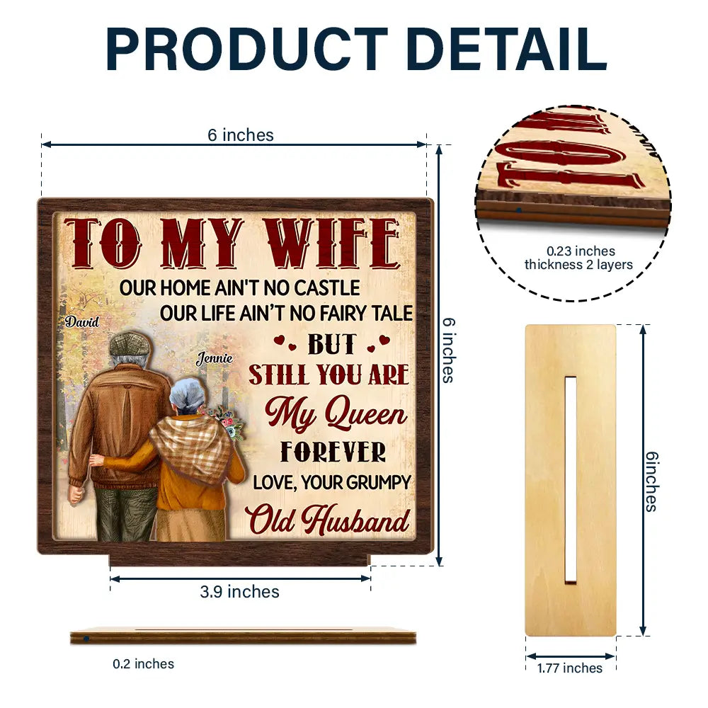 Gift For Couples, Old Couples, Gift For Wife, Gift For Husband - Couple To My Wife Our Home Ain't No Castle - Personalized Custom Shaped 2-Layered Wooden Plaque
