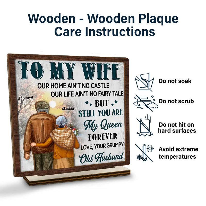 Gift For Couples, Old Couples, Gift For Wife, Gift For Husband - Couple To My Wife Our Home Ain't No Castle - Personalized Custom Shaped 2-Layered Wooden Plaque
