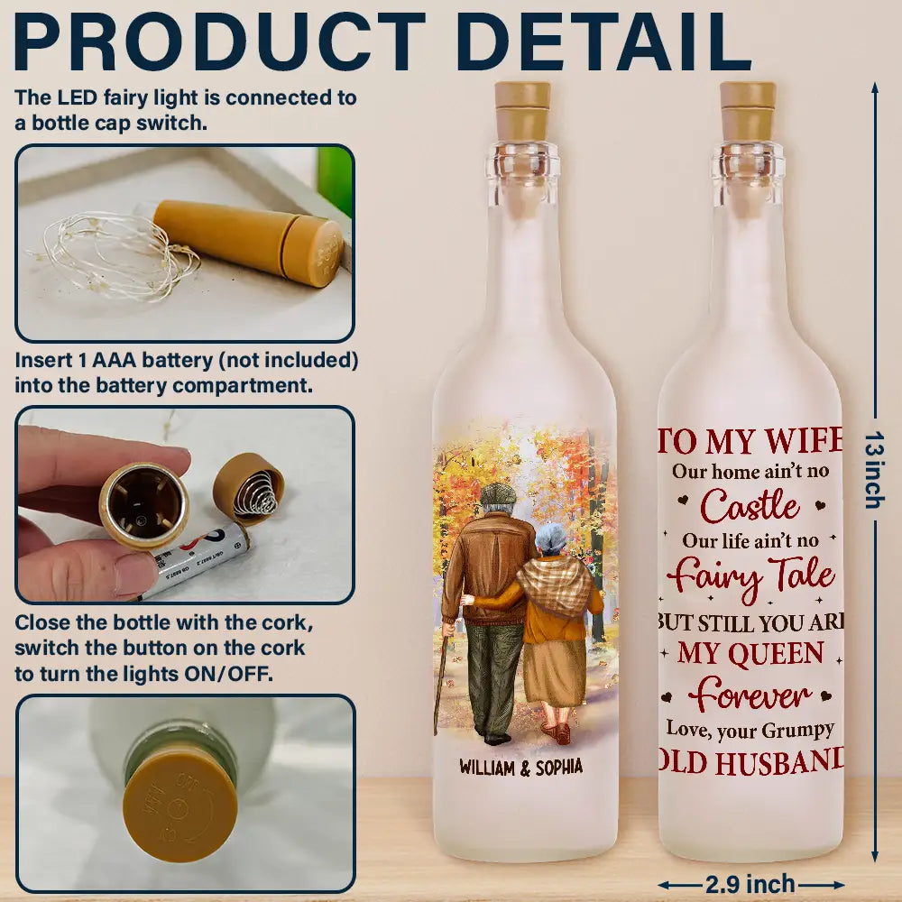 Gift For Couples, Old Couples, Gift For Husband, Gift For Wife - Couple To My Wife Our Home Ain't No Castle - Personalized Bottle Light