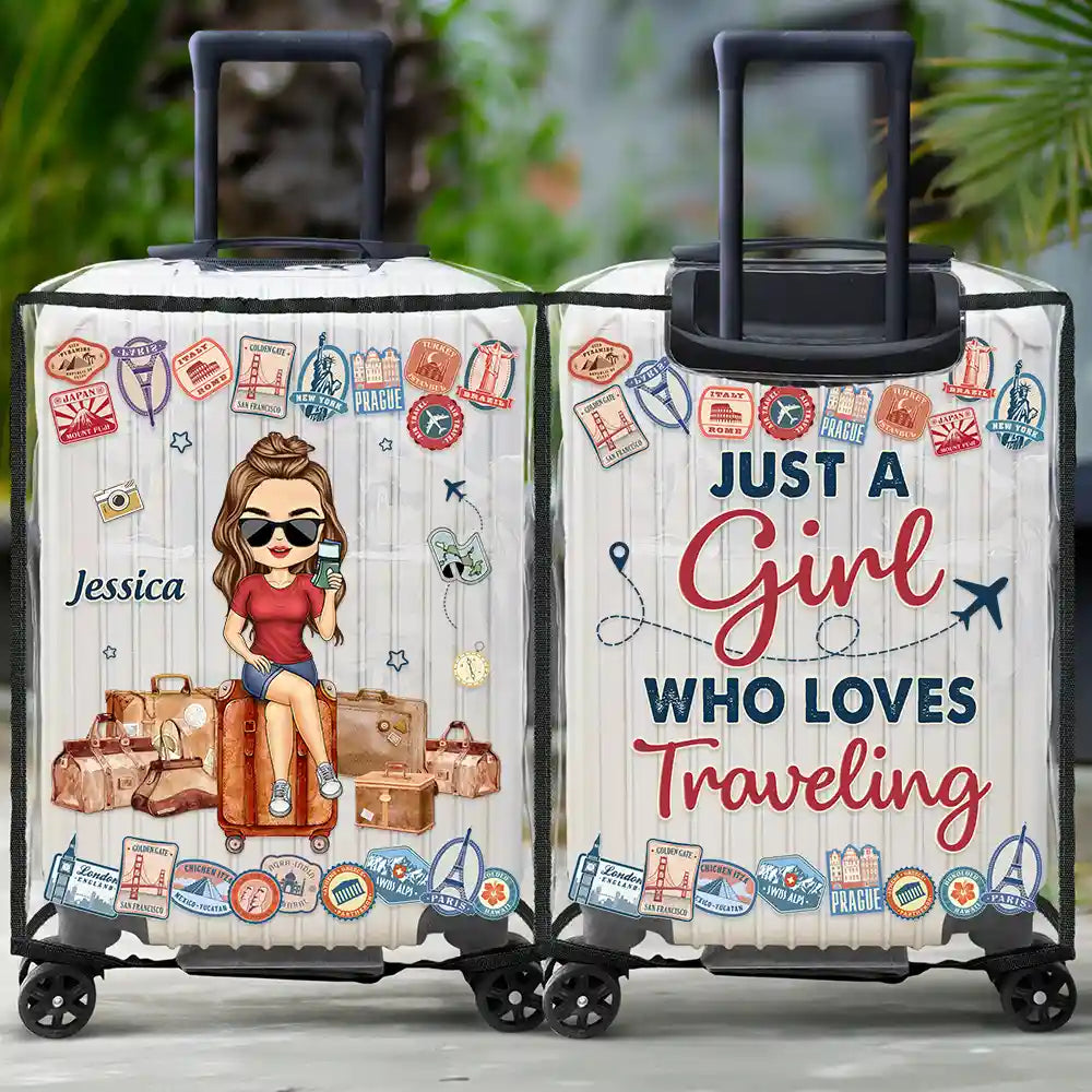 Just A Girl Who Loves Traveling - Personalized Clear Luggage Cover
