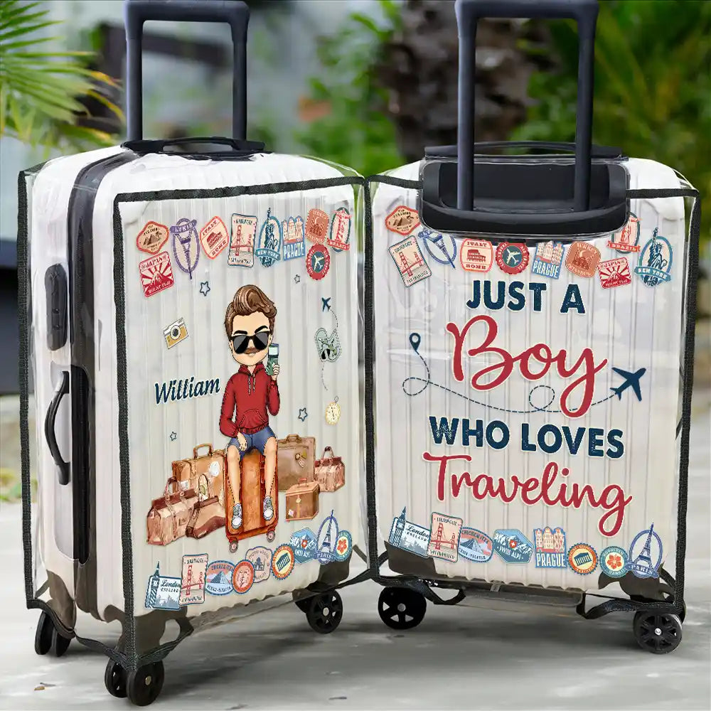 Gift For Women, Travel, Gift For Men, Gift For Yourself - Just A Girl Who Loves Traveling - Personalized Clear Luggage Cover
