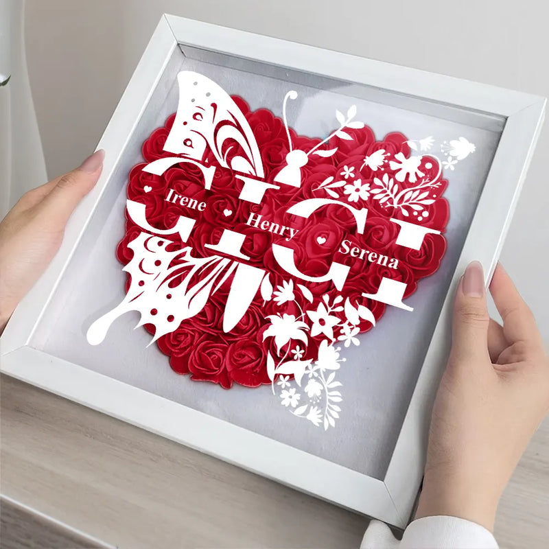 Gift For Grandma, Gift For Mother - Mom Grandma Nana Butterfly - Personalized Flower Shadow Box
