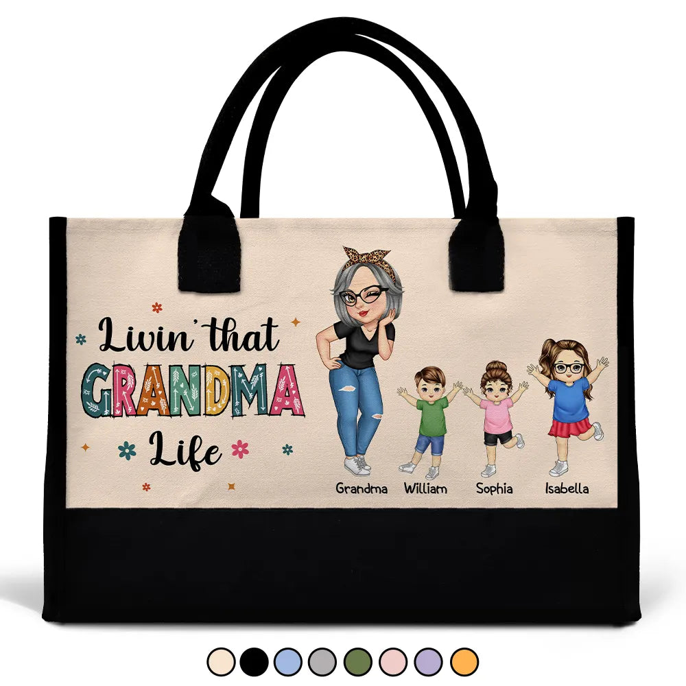 Gift For Grandma, Grandma - Grandkids, Gift For Mother - Living That Grandma Life - Personalized Canvas Tote Bag