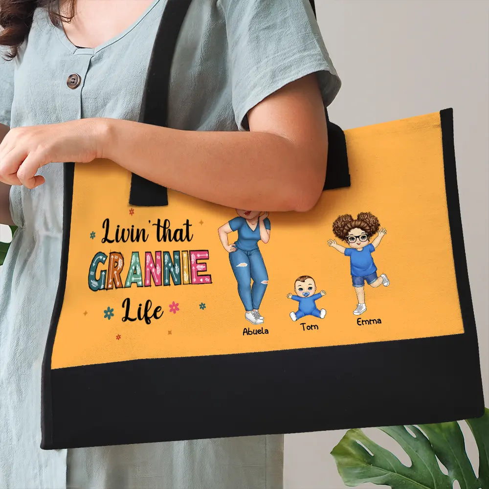 Gift For Grandma, Grandma - Grandkids, Gift For Mother - Living That Grandma Life - Personalized Canvas Tote Bag