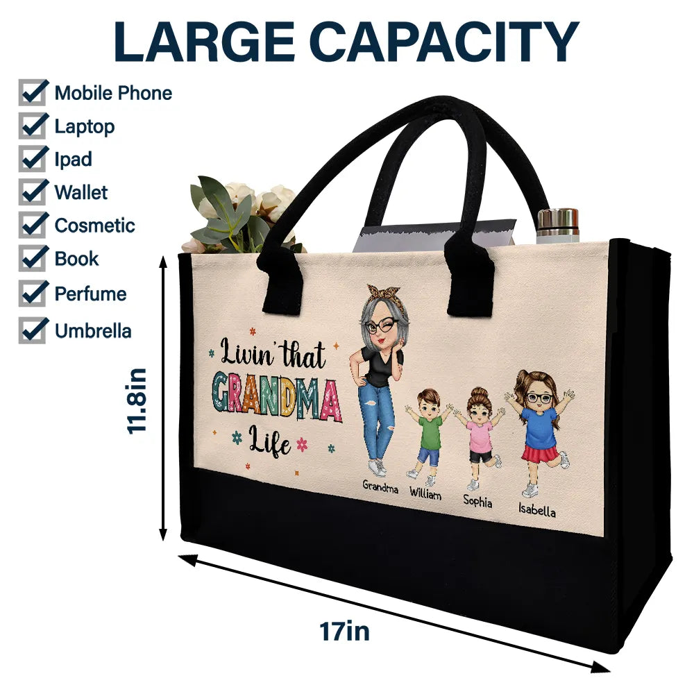 Gift For Grandma, Grandma - Grandkids, Gift For Mother - Living That Grandma Life - Personalized Canvas Tote Bag