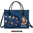 Gift For Grandma,Gift For Mother,Love - Grandma Birth Month Flowers Kids - Personalized Leather Bag