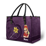 Gift For Grandma,Gift For Mother,Love - Grandma Birth Month Flowers Kids - Personalized Leather Bag