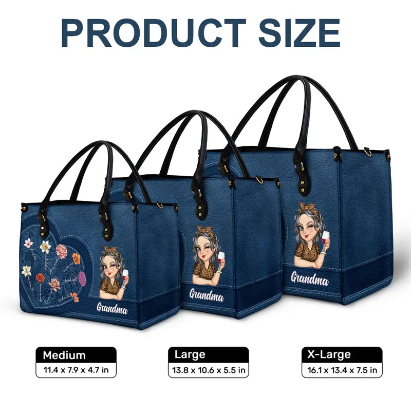 Gift For Grandma,Gift For Mother,Love - Grandma Birth Month Flowers Kids - Personalized Leather Bag