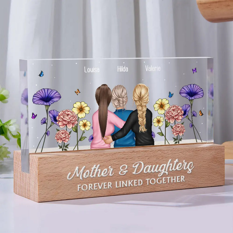 Gift For Mother, Mom - Daughters (Adult), Love, Gift For Daughter - Mother & Daughter Forever Linked Together Birth Flower Garden - Personalized Rectangle LED Light