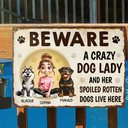 Dog Lovers,Dog Mom,Pet Lovers - Beware A Crazy Dog Lady And Her Dogs Live Here - Personalized Classic Metal Signs

