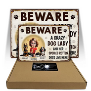 Dog Lovers,Dog Mom,Pet Lovers - Beware A Crazy Dog Lady And Her Dogs Live Here - Personalized Classic Metal Signs
