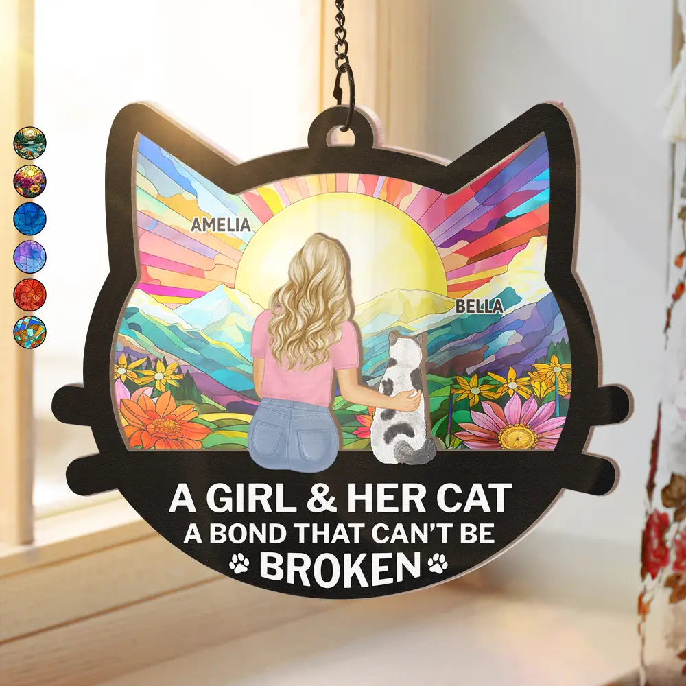 Cat Mom Cat Dad A Bond That Can't Be Broken - Personalized Window Hanging Suncatcher Ornament