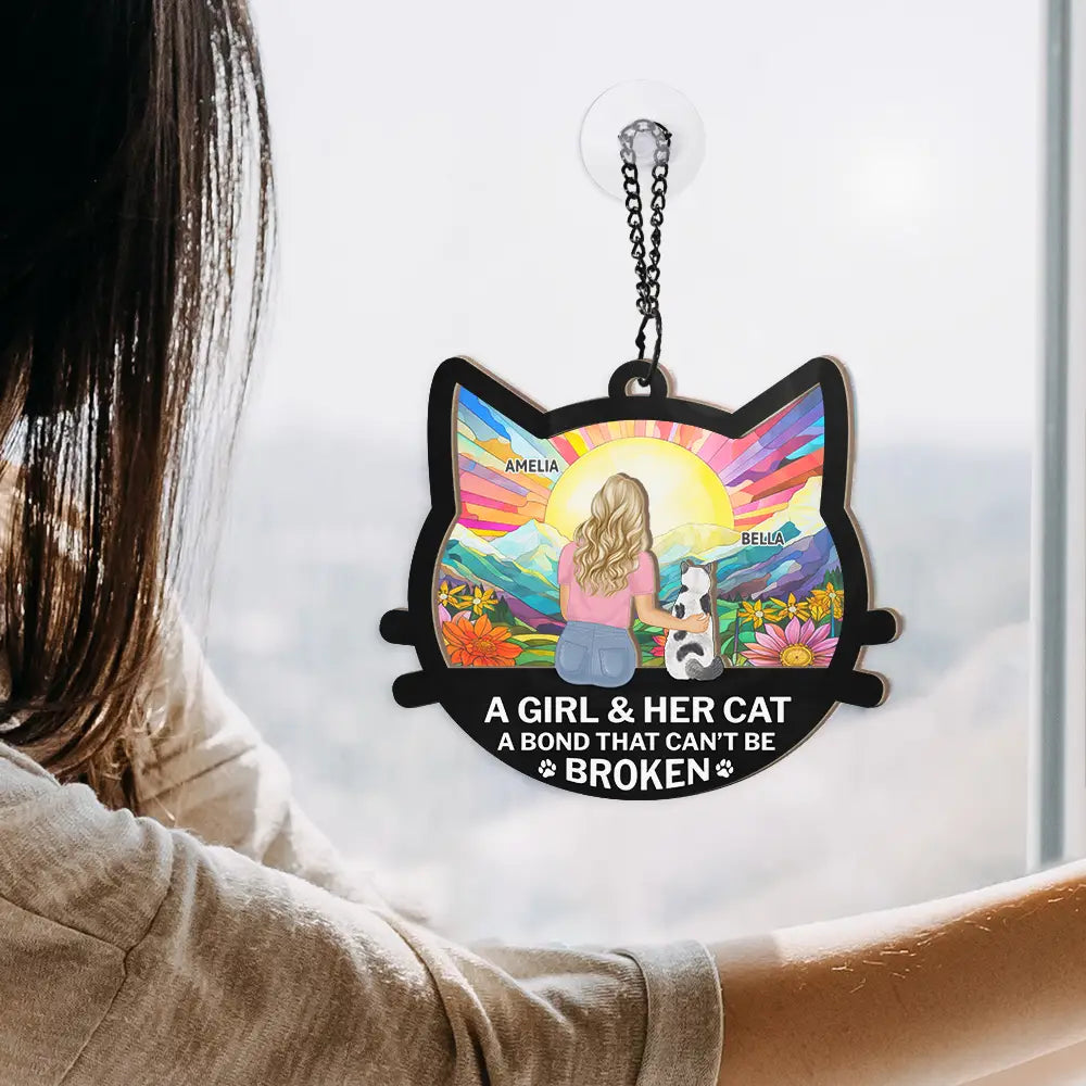 Pet Lovers,Cat Lovers,Cat Mom,Cat Dad - Cat Mom Cat Dad A Bond That Can't Be Broken - Personalized Window Hanging Suncatcher Ornament