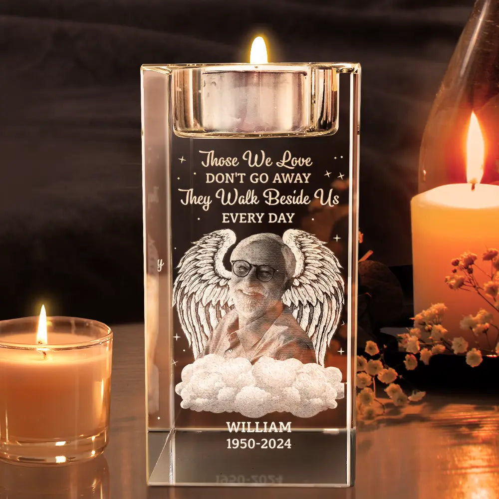 Memorial,Family,Sad,Custom Photo - Custom Photo Although You Cannot See Me I'm Always With You - Personalized Crystal Candle Holder