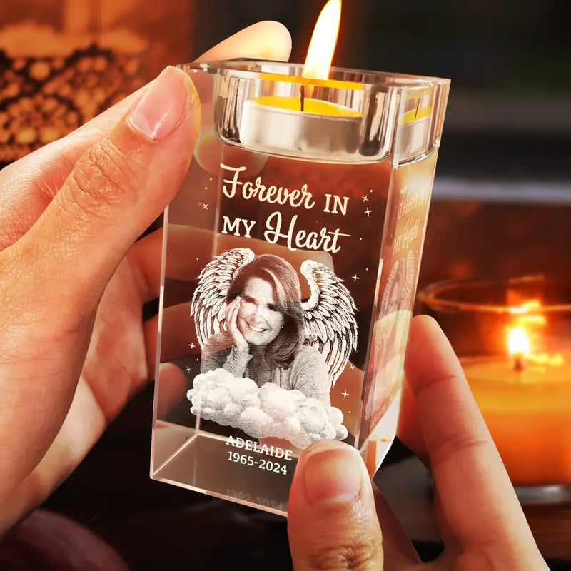 Memorial,Family,Sad,Custom Photo - Custom Photo Although You Cannot See Me I'm Always With You - Personalized Crystal Candle Holder