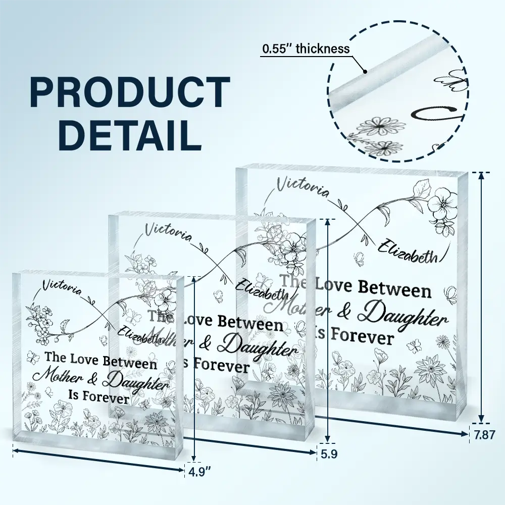 Gift For Mother, Gift For Daughter, Mom - Daughters (Adult), Mom - Daughters (Young), Love - The Love Between Mother & Daughter Is Forever Infinity - Personalized Square Shaped Acrylic Plaque