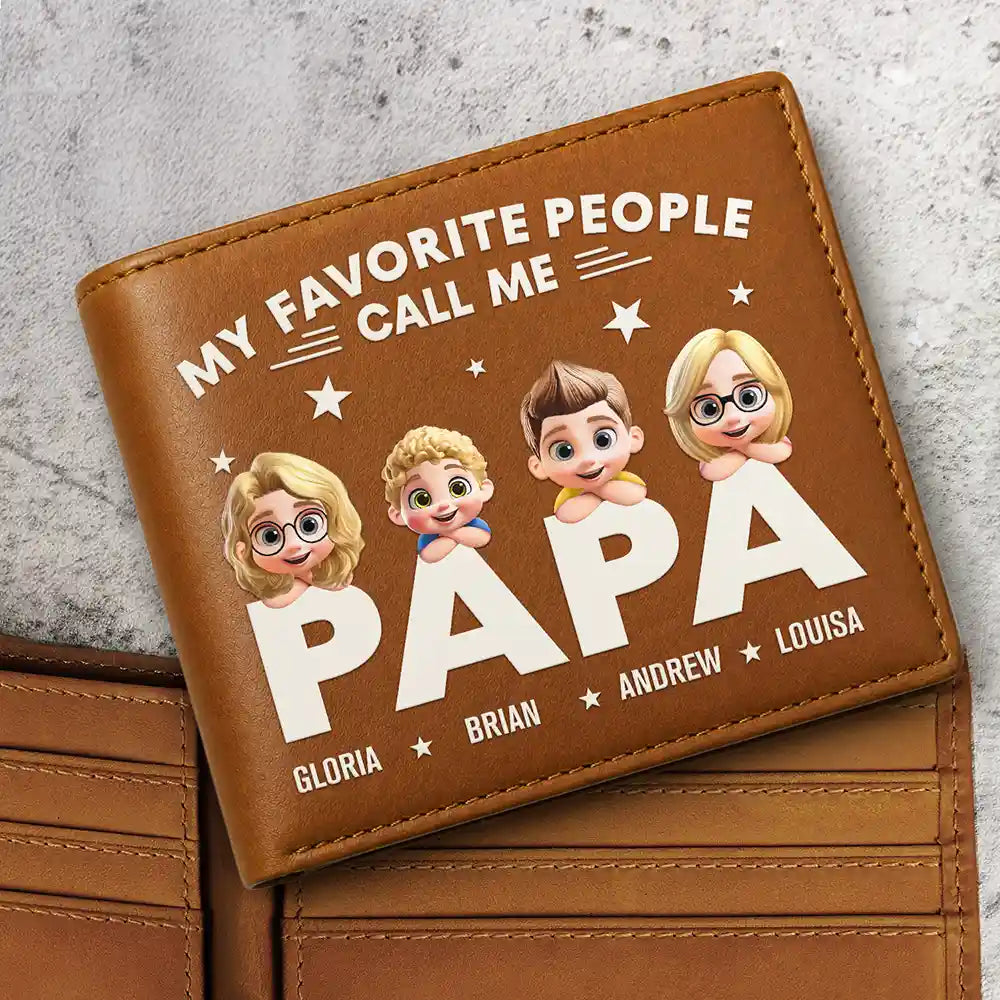 Gift For Father,Gift For Grandpa - My Favorite People Call Me Papa Daddy - Personalized Leather Wallet