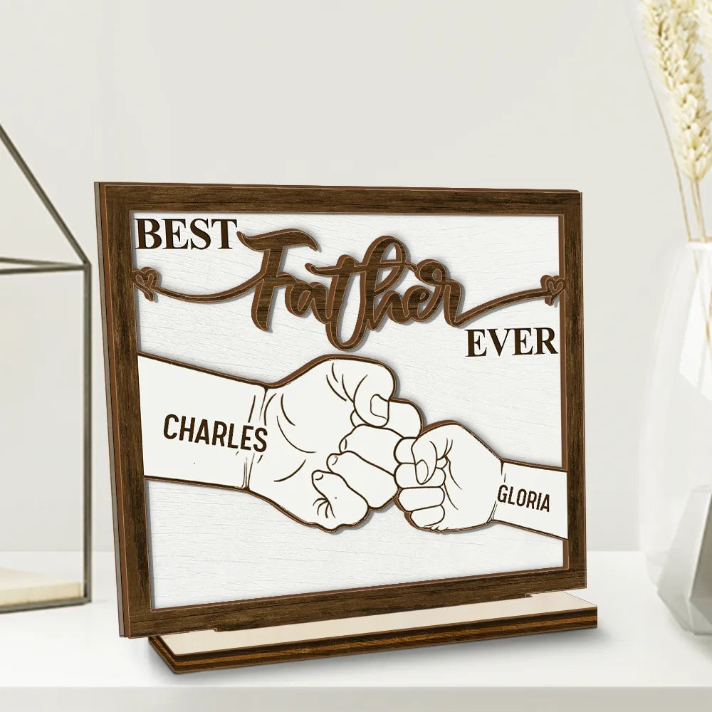 Gift For Father,Gift For Grandpa - Hand Punch Best Dad Grandpa Ever - Personalized Custom Shaped 2-Layered Wooden Plaque