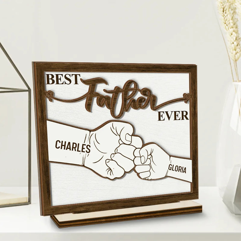 Gift For Father,Gift For Grandpa - Hand Punch Best Dad Grandpa Ever - Personalized Custom Shaped 2-Layered Wooden Plaque