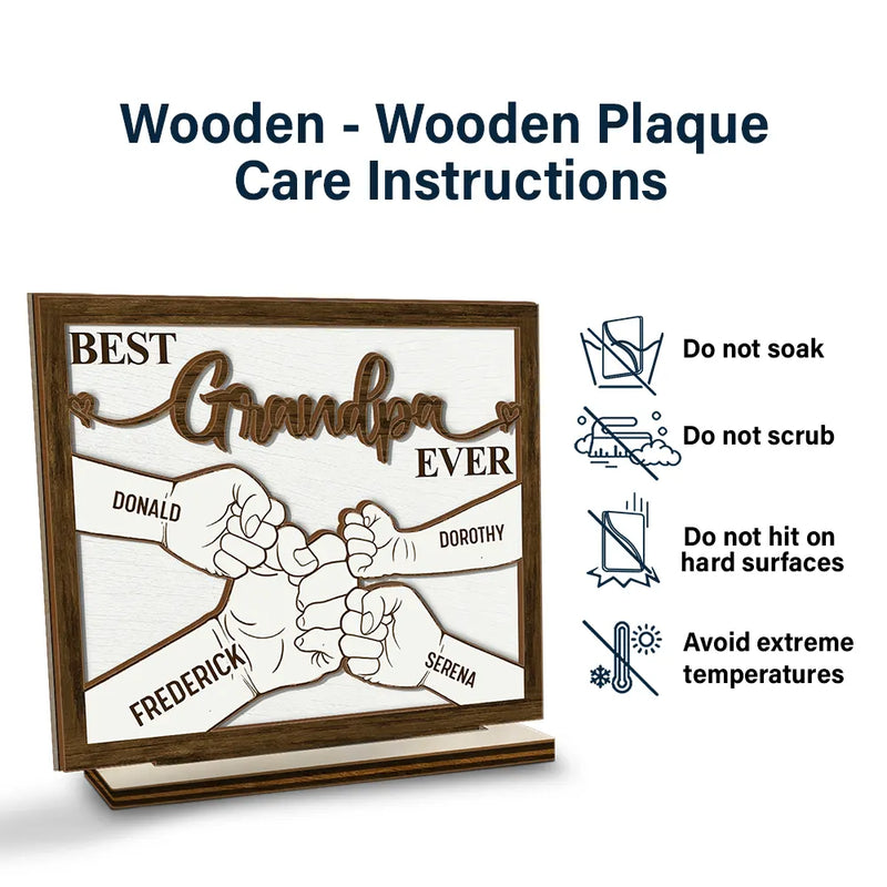 Gift For Father,Gift For Grandpa - Hand Punch Best Dad Grandpa Ever - Personalized Custom Shaped 2-Layered Wooden Plaque