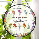 First Mom Now Grandma Birth Flower - Personalized Stained Glass Window Hanging Suncatcher