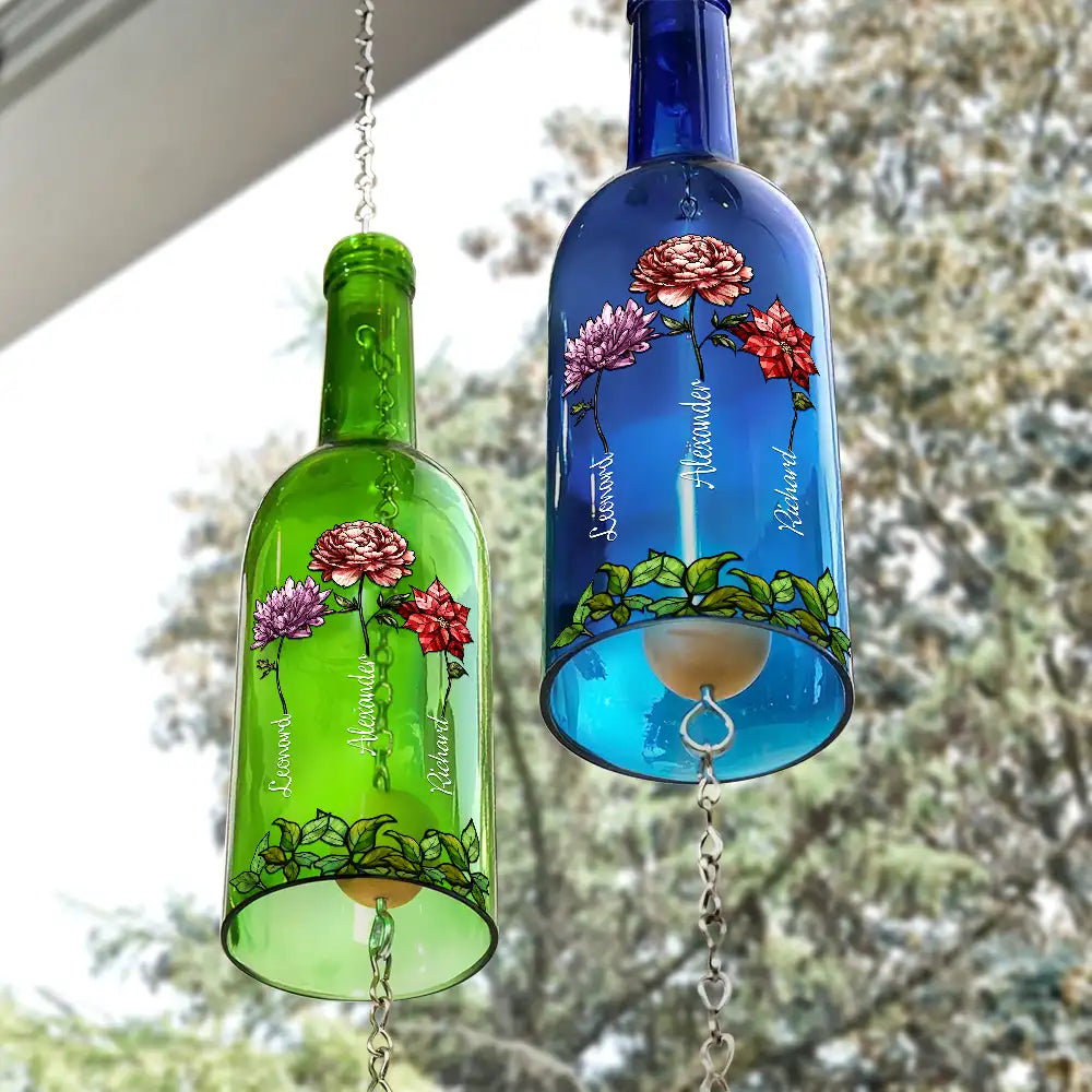 Gift For Bestie,Gift For Sisters,Happy - Sisters Different Flowers From The Same Garden - Personalized Wine Bottle Wind Chime